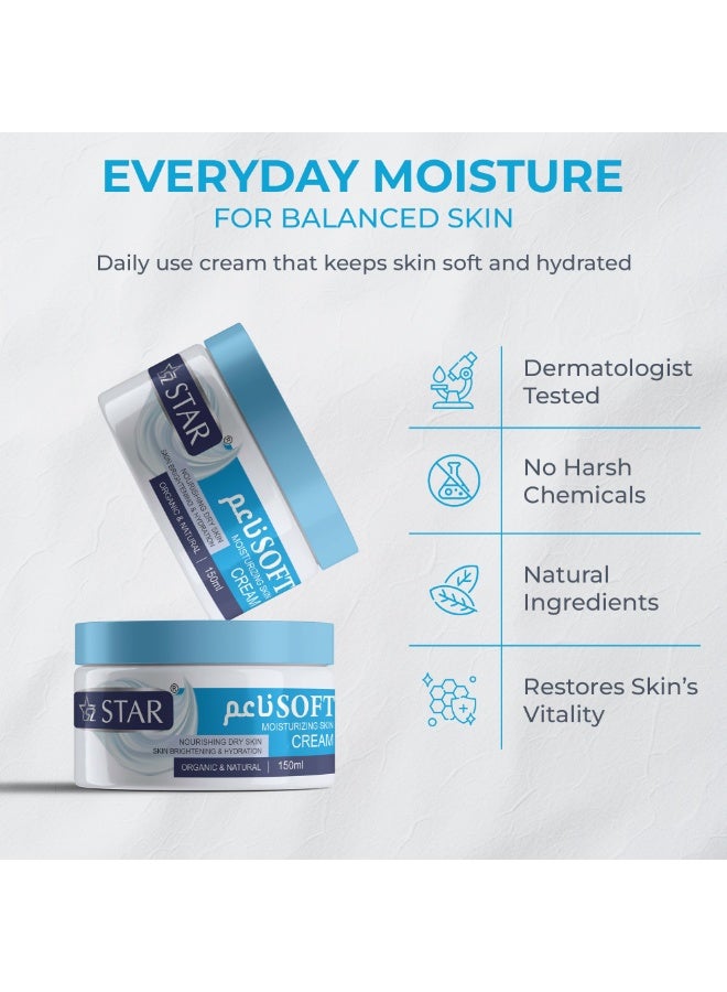 SZ Star Nourishing Soft Cream for Smooth Skin 150ml x 3, Daily Moisturiser with Lightweight Formula, Quick Absorbing Hydration for Skincare, Comfort and Everyday Use - Image 5